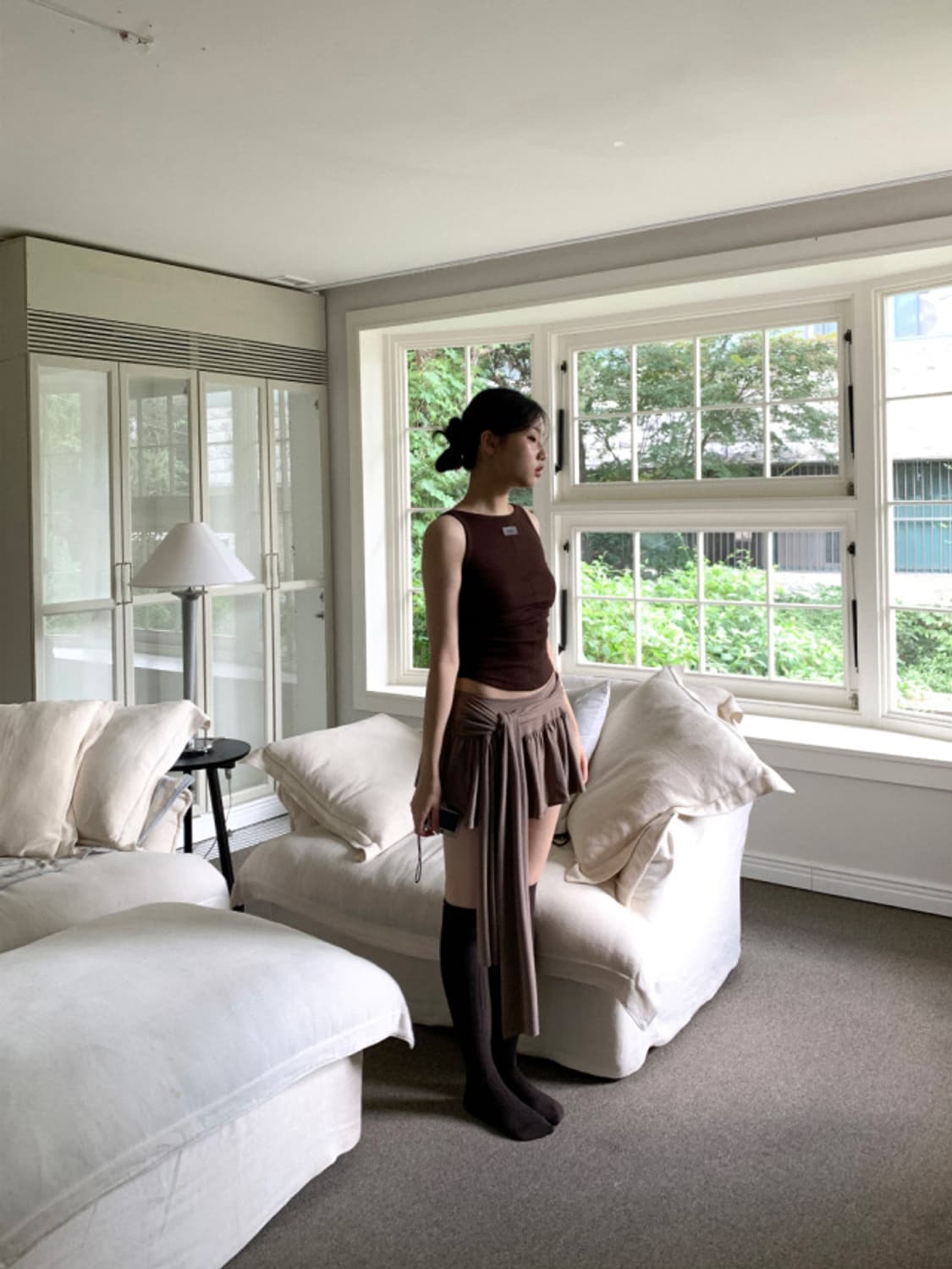 Bold tie skirt (brown) 상품이미지9