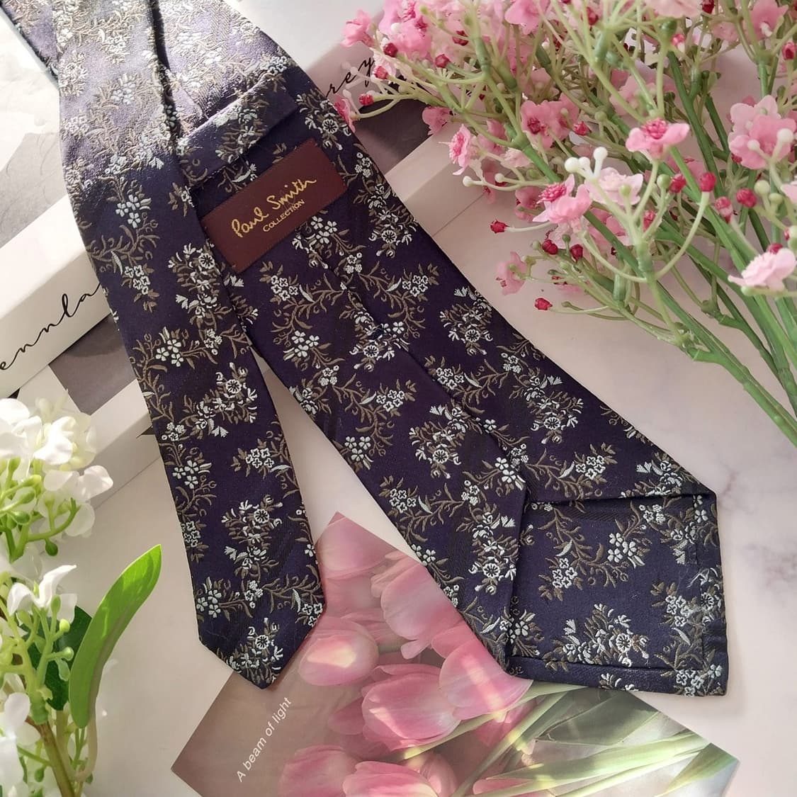 폴스미스 실크 네이비 플라워 자카드 넥타이 8.5cm A+등급 K1406 상품이미지4