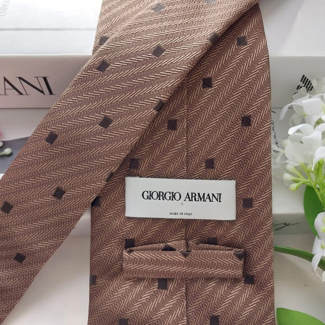 조르지오 아르마니 실크 브라운 패턴 넥타이 9.5cm A+등급 K1880 상품이미지6
