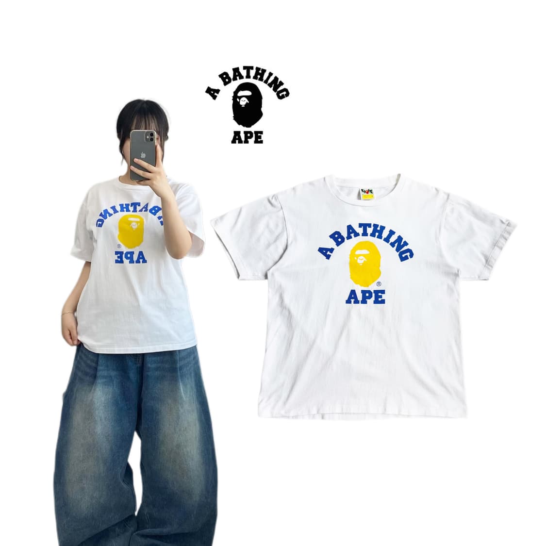 베이프 컬리지 빅사루 반팔 티셔츠 화이트 상품이미지1