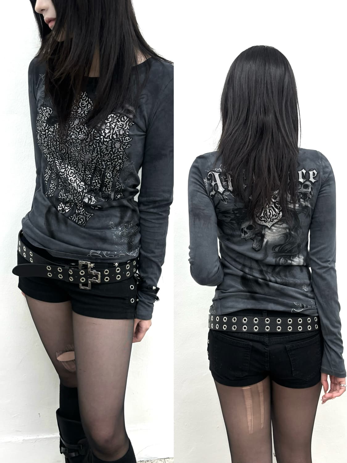 Affluence gothic print slim fit long sle 상품이미지1