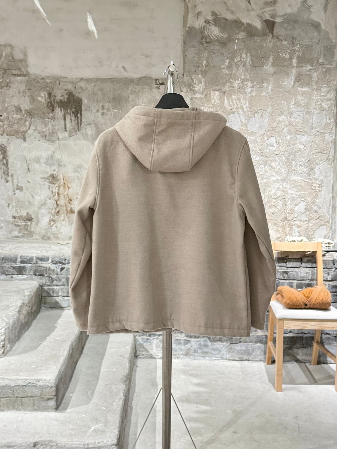 단톤 베이지 로고 투 웨이 집업 후디 자켓 상품이미지6