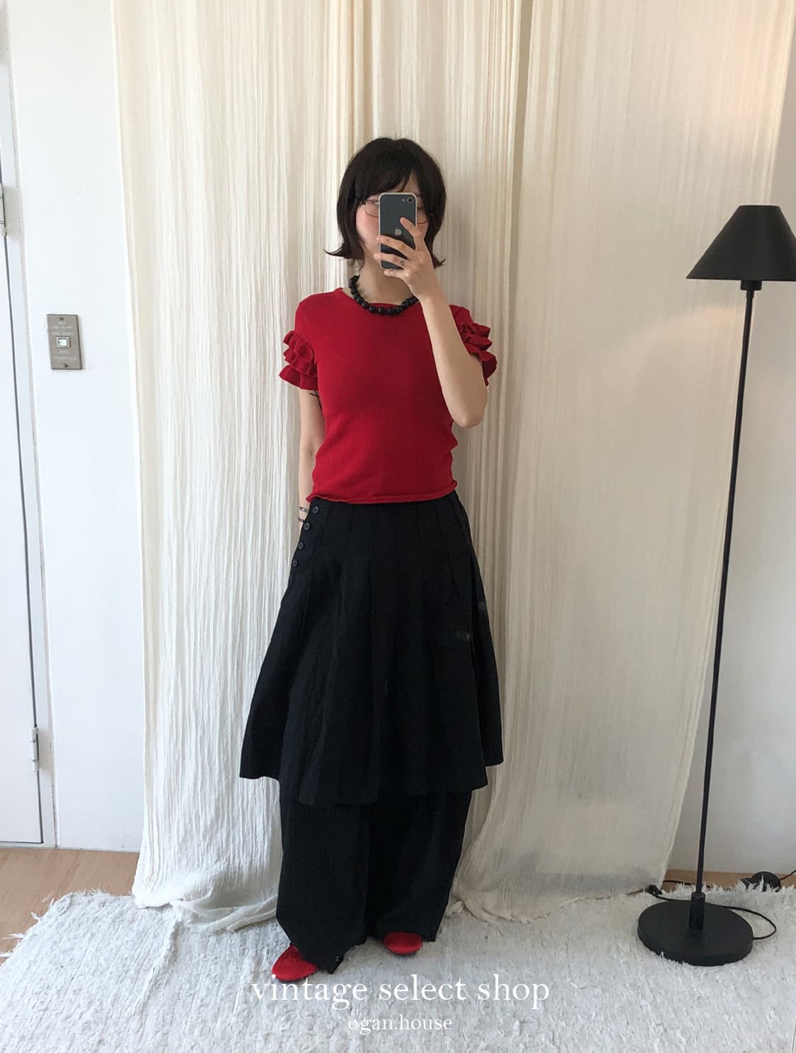 vintage red frill sleeve top 상품이미지4