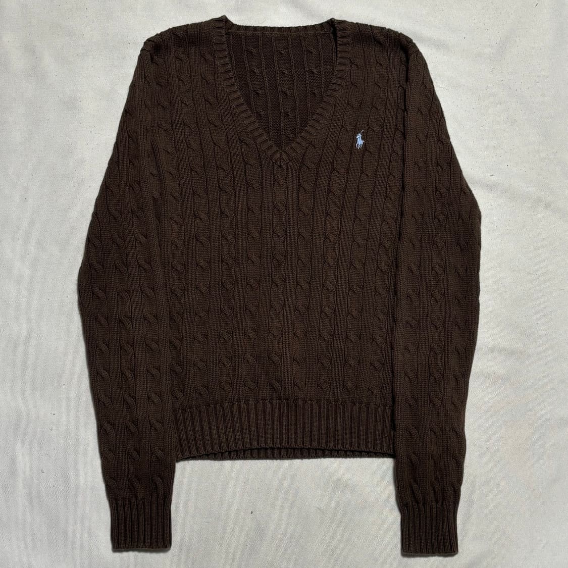 S 폴로랄프로렌 스카이블루 포니 브라운 브이넥 케이블 니트 상품이미지2
