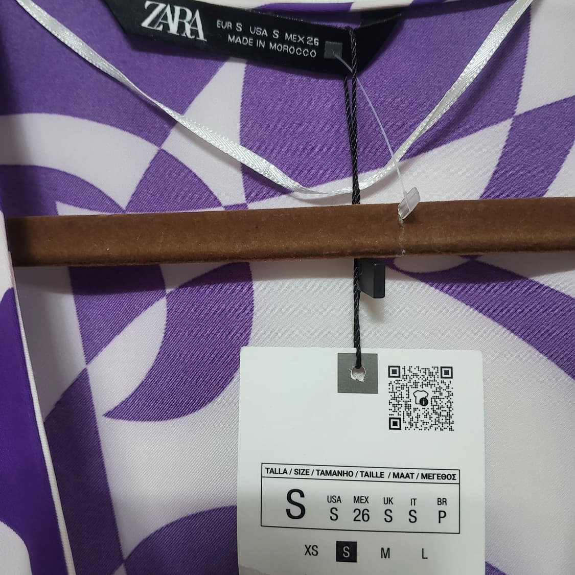 새상품 ZARA 자라 퍼플 패턴 크롭 랩 여름 블라우스 S 44~55 상품이미지7