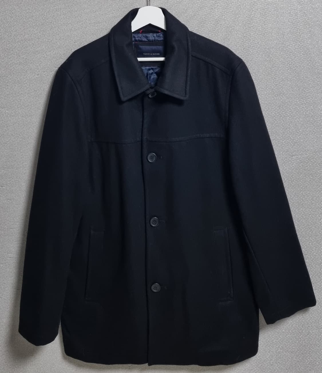 오버핏 L ) 타미힐피거 블랙 울혼방 반코트 상품이미지1