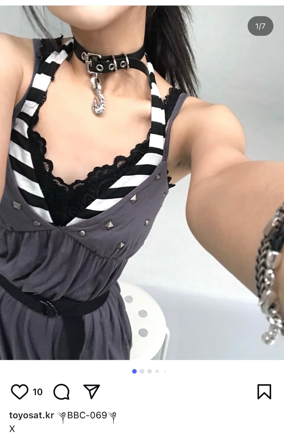 고딕 갸루 펑크 고스로리 y2k 스터드 스트라이프 롱 원피스 공겜여주 상품이미지2