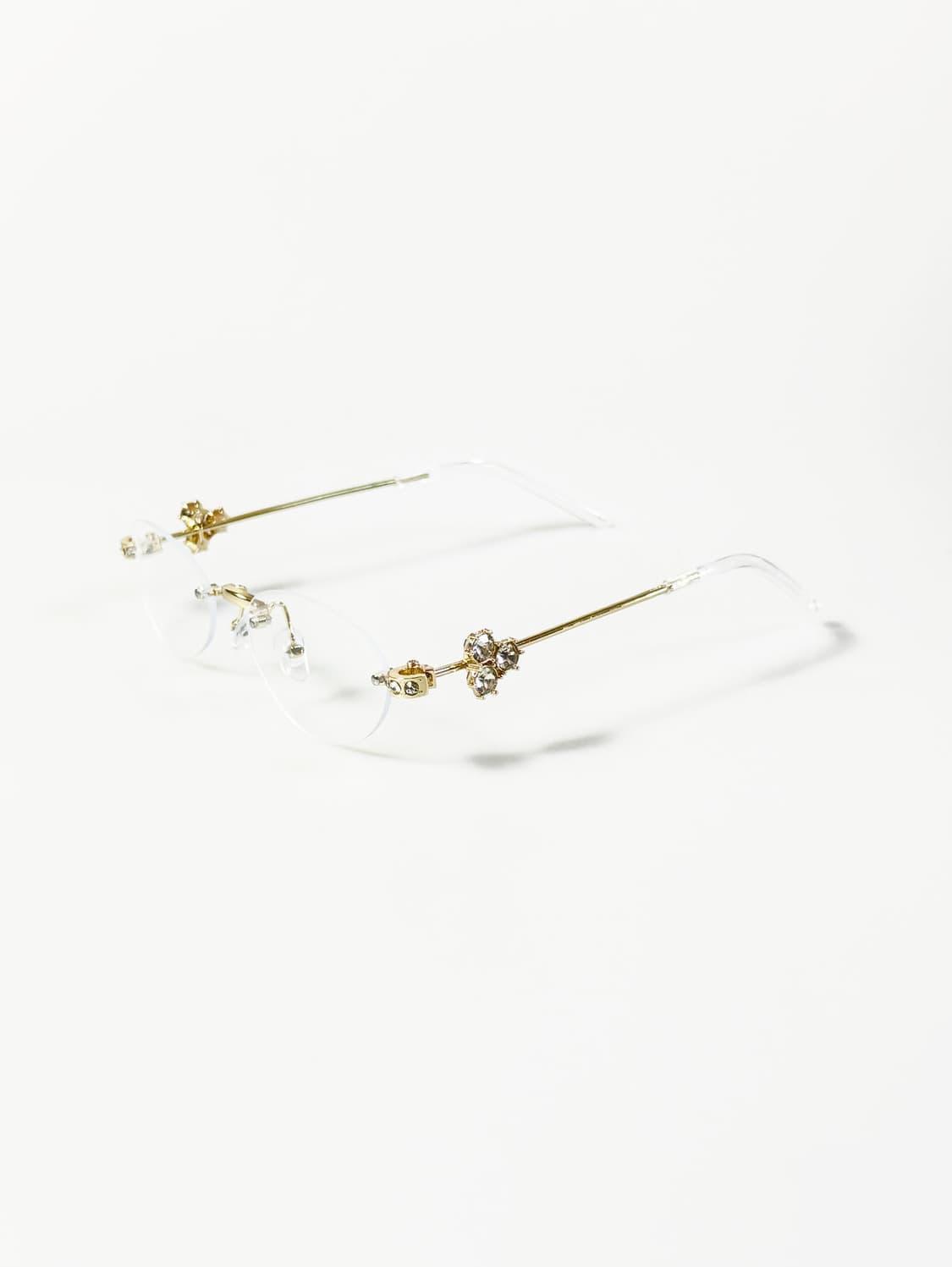 무테 오벌 골드 메탈 프레임 큐빅 디테일 빈티지 안경 상품이미지3