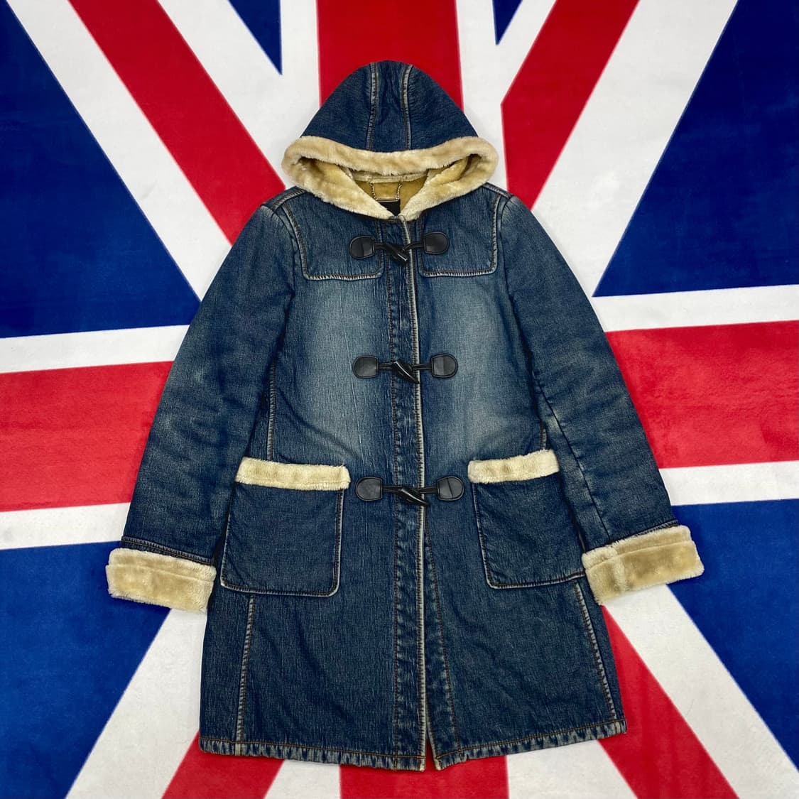 빈티지 데님 무스탕 더플코트 실측 여성 55 상품이미지1