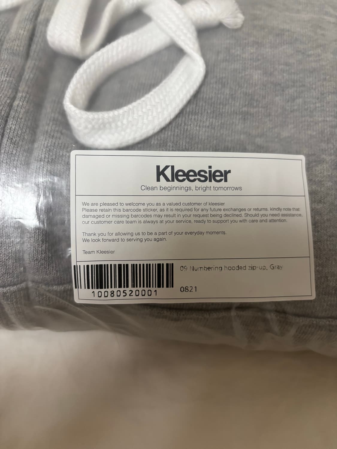 (새상품)클리시어 09 넘버링 후드집업 그레이 상품이미지3
