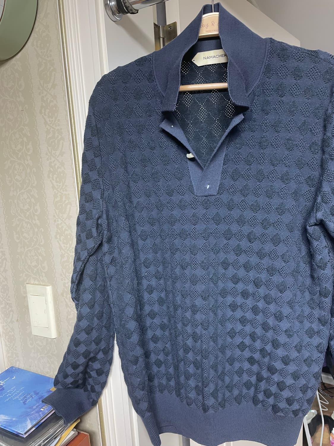 Namacheko diamond polo knit (blue) 상품이미지2