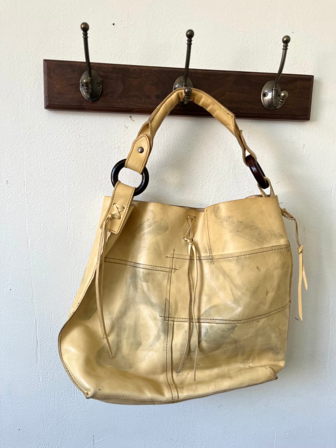 90‘s Japan vtg 내추럴 레더 쇼퍼백 상품이미지3