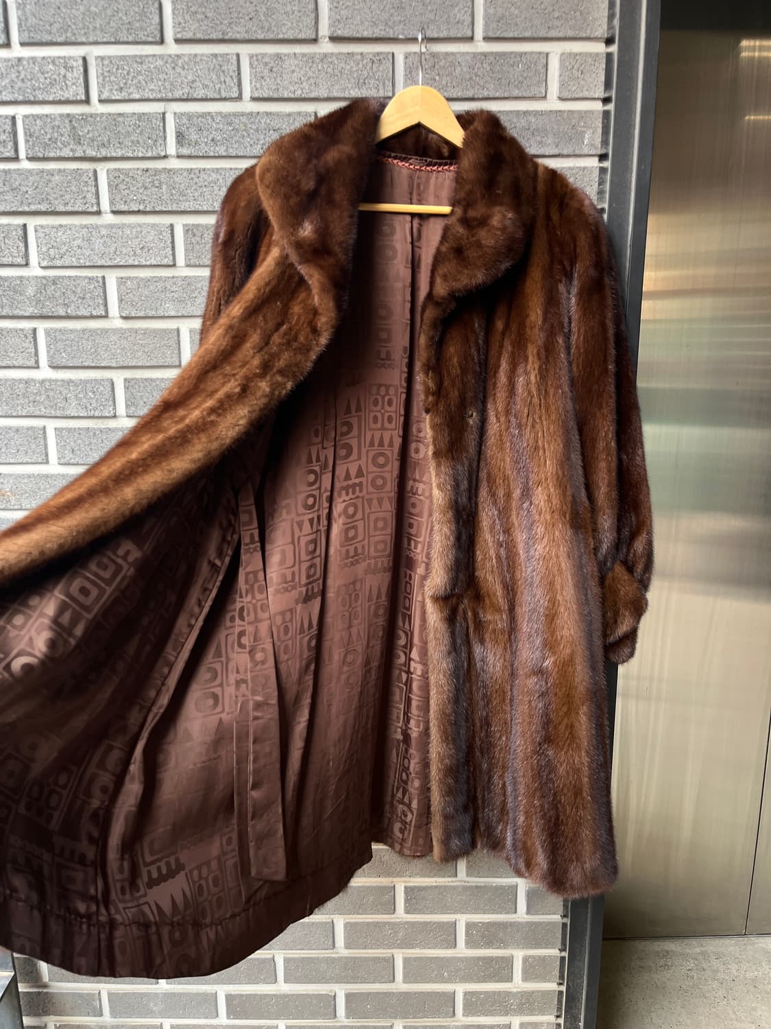 90s Genuine Mink 천연 밍크 롱 코트 마호가니 브라운 상품이미지6