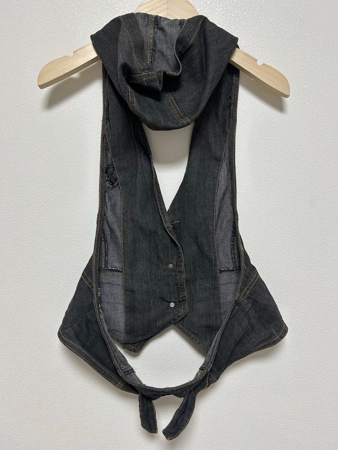 빈티지) 흑청 데님 후드조끼 베스트 상품이미지2