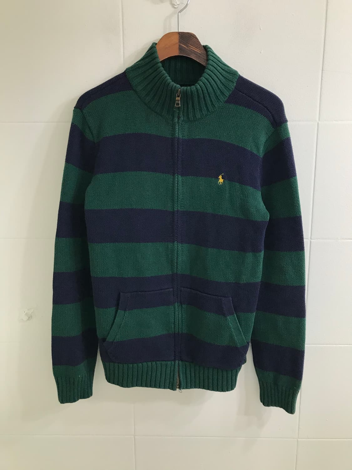 폴로 네이비 그린 단가라 니트 집업 상품이미지3