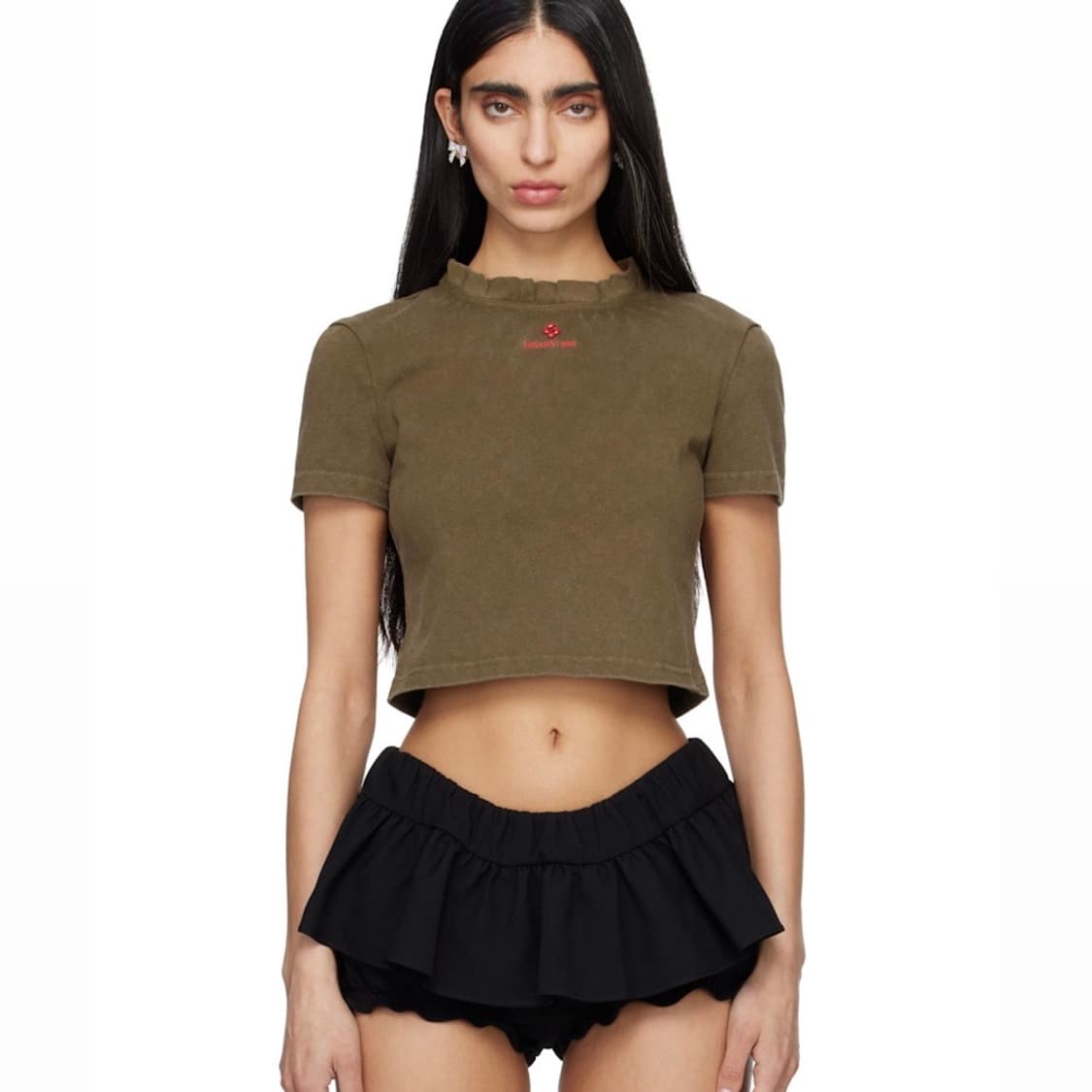 [6,8,10]슈슈통 26ss Wave 레이스 카라 티셔츠/카키 상품이미지1