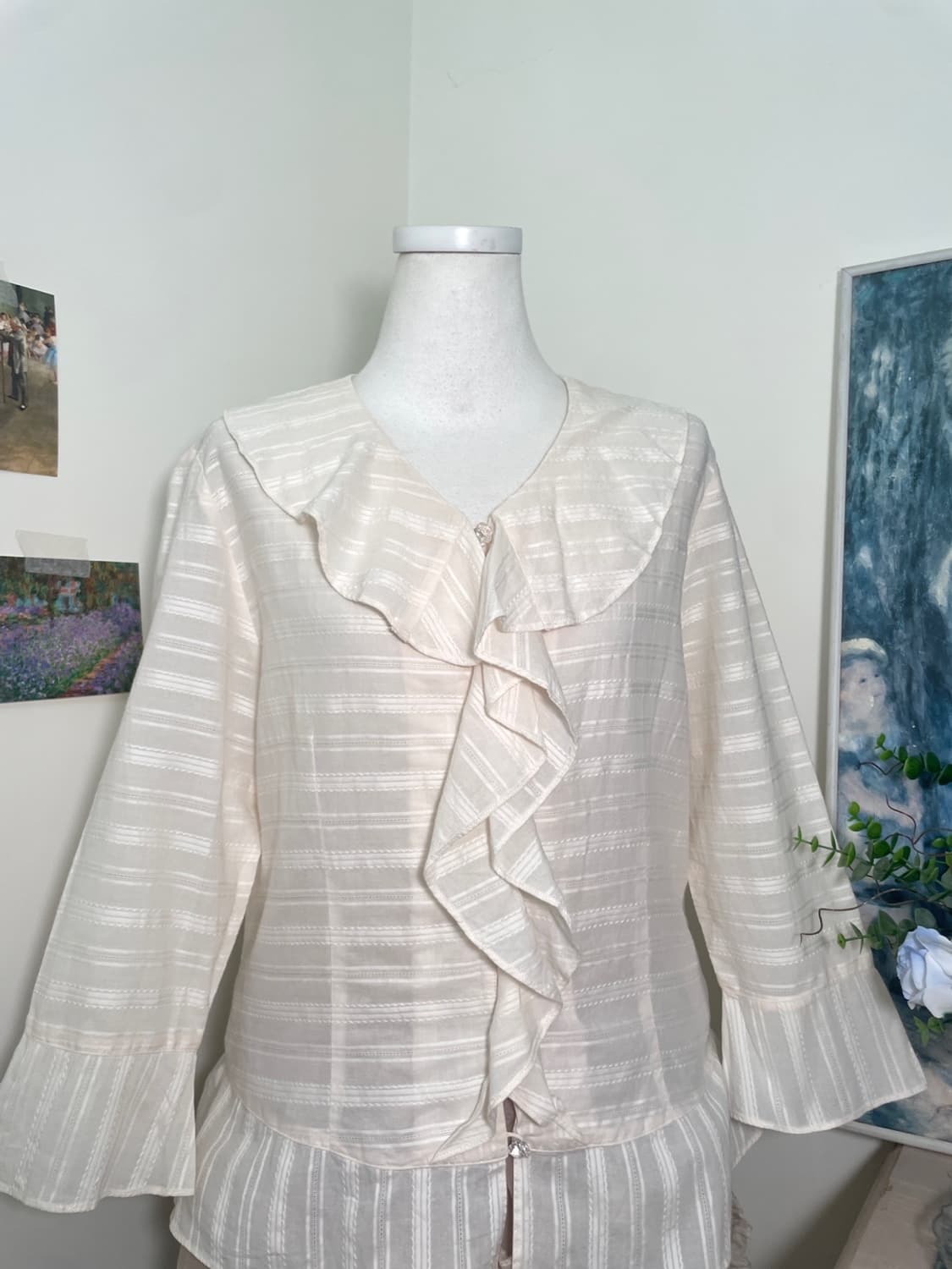 sheer coral cotton ruffle button blouse 상품이미지5