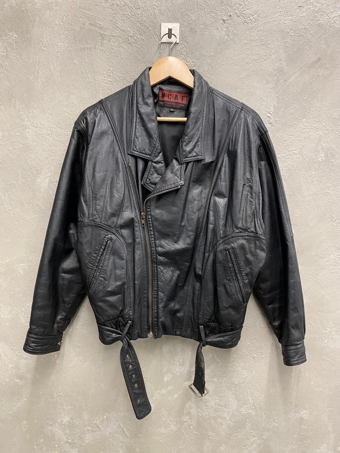 [L] 90s NCAF 빈티지 블랙 리얼레더 라이더 자켓 상품이미지2