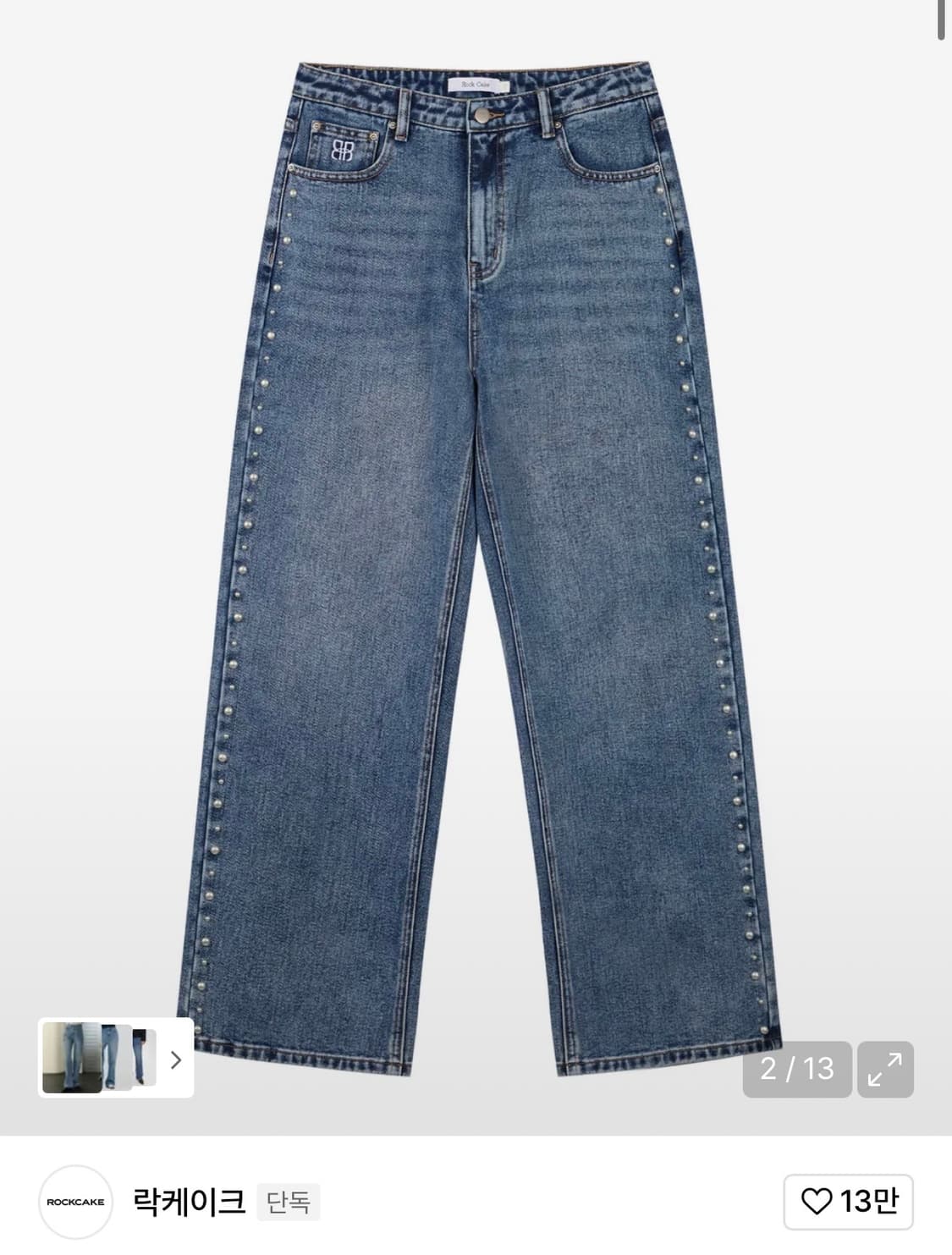 락케이크 스터드 라인 포인트 데님 진 블루 상품이미지1