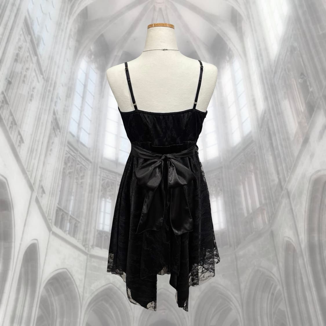 블랙 레이스 리본 슬립 미니 원피스 갸루 고딕 상품이미지3