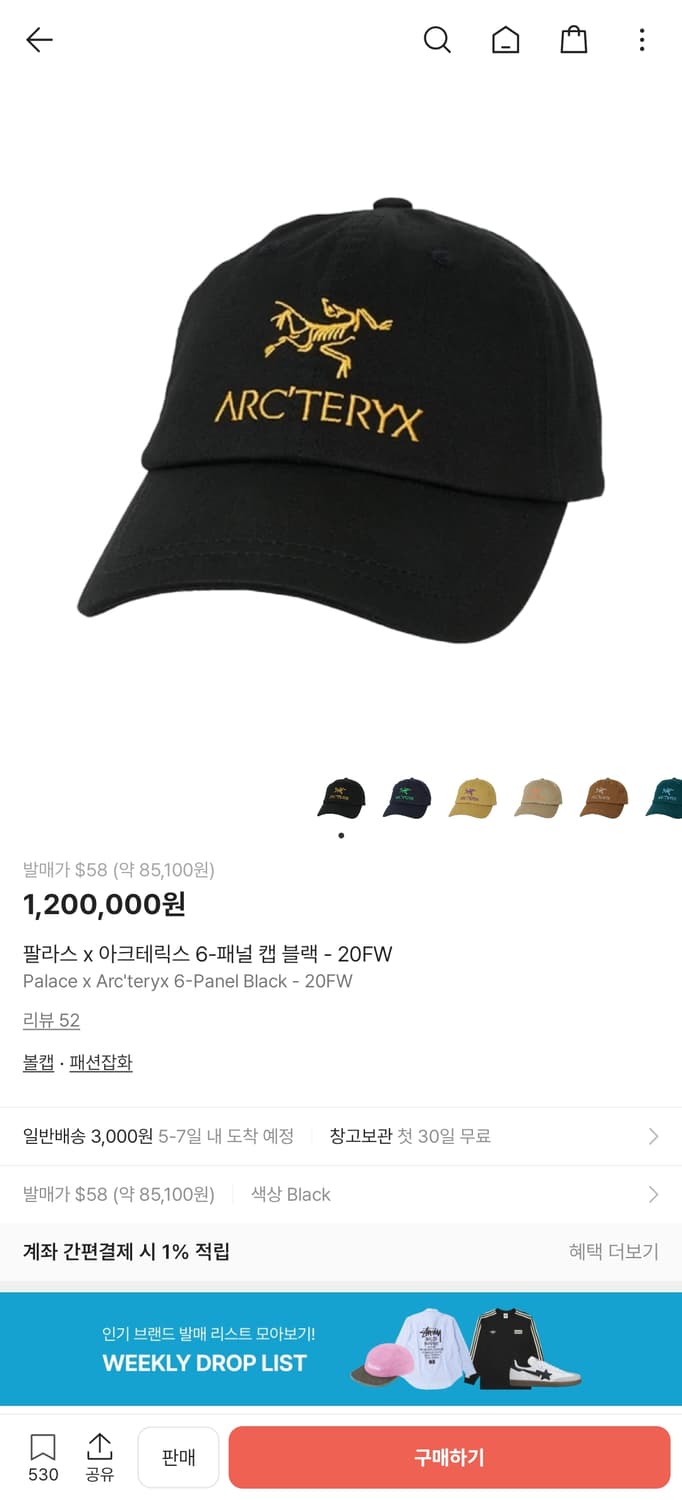 팔라스 x 아크테릭스 6-패널 캡 블랙 - 20FW 상품이미지1