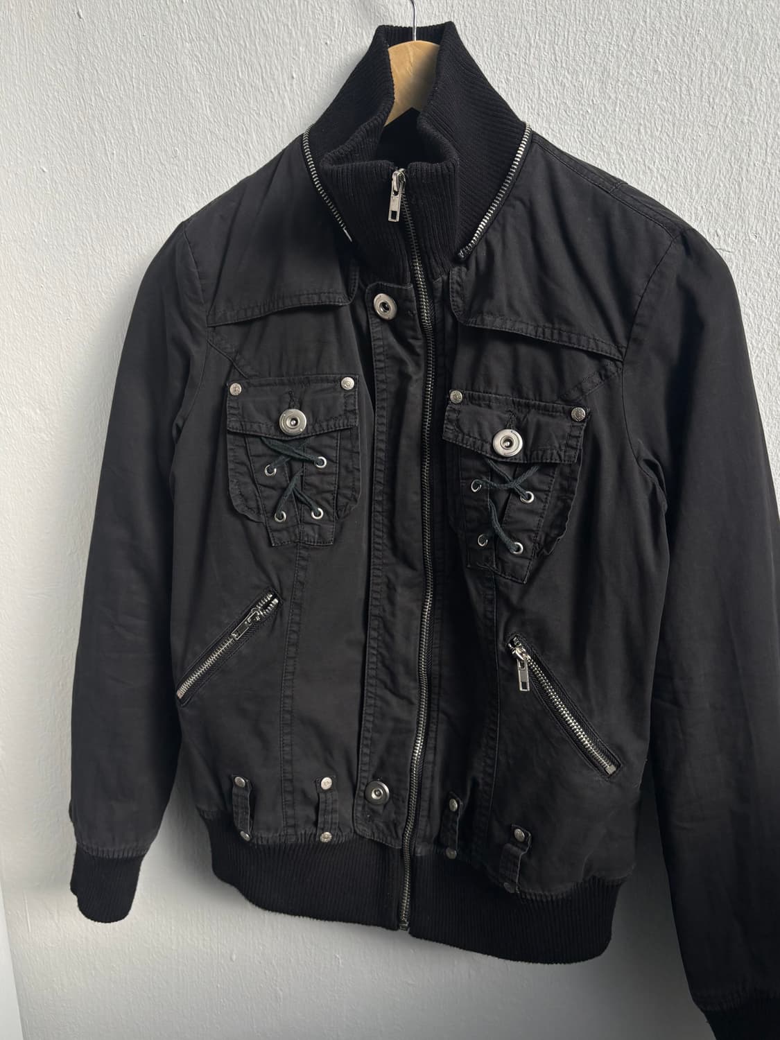 Vintage Black High Neck Zip-Up Jacket 상품이미지5