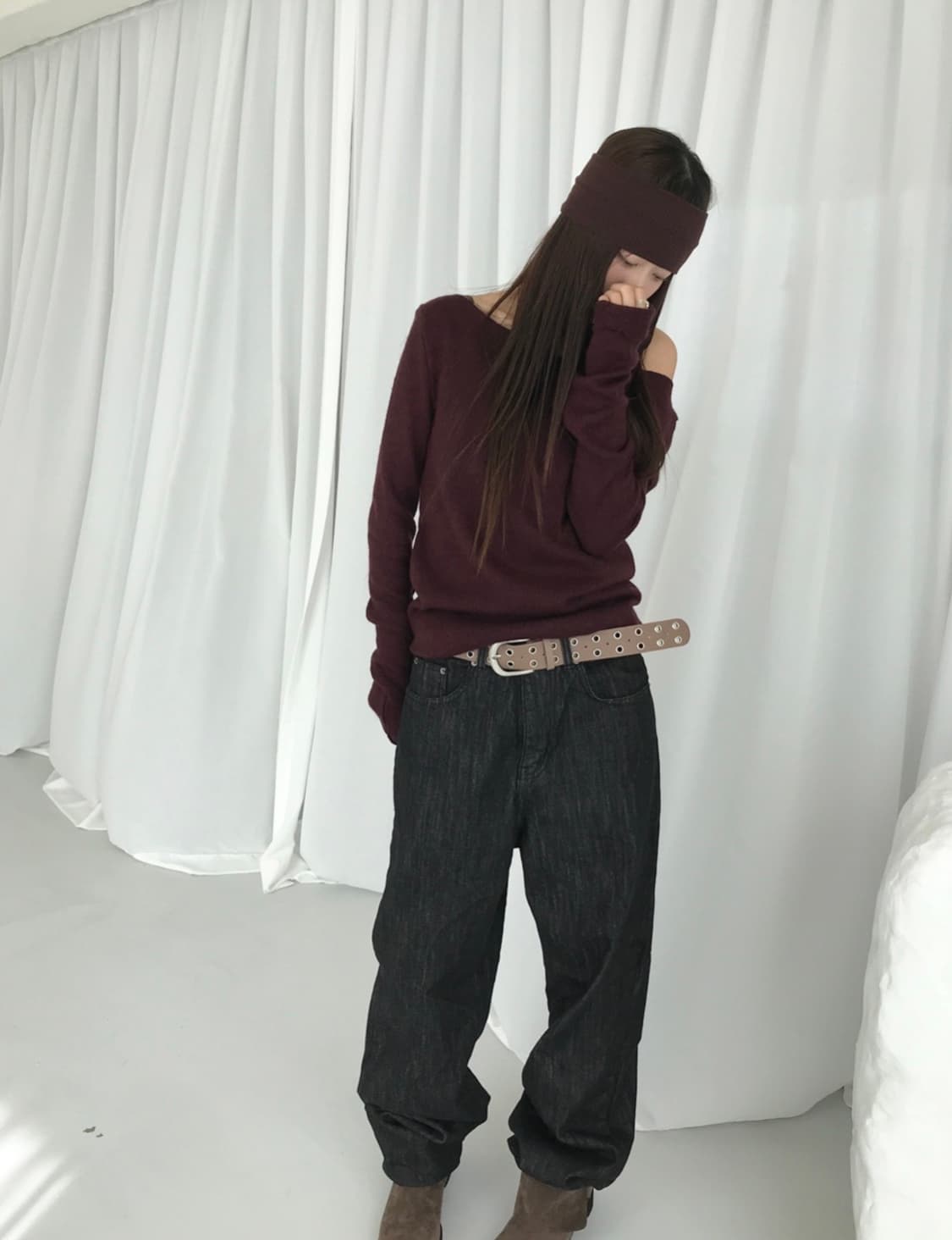 새상품) 튜프티 니트탑 버건디 튜프티 슬릿 니트탑 상품이미지4