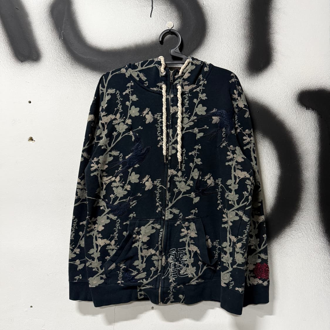 VTG 빈티지 재패니즈 오리엔탈 동양풍 풀 패턴 스트링 디테일 집업 후디 상품이미지1