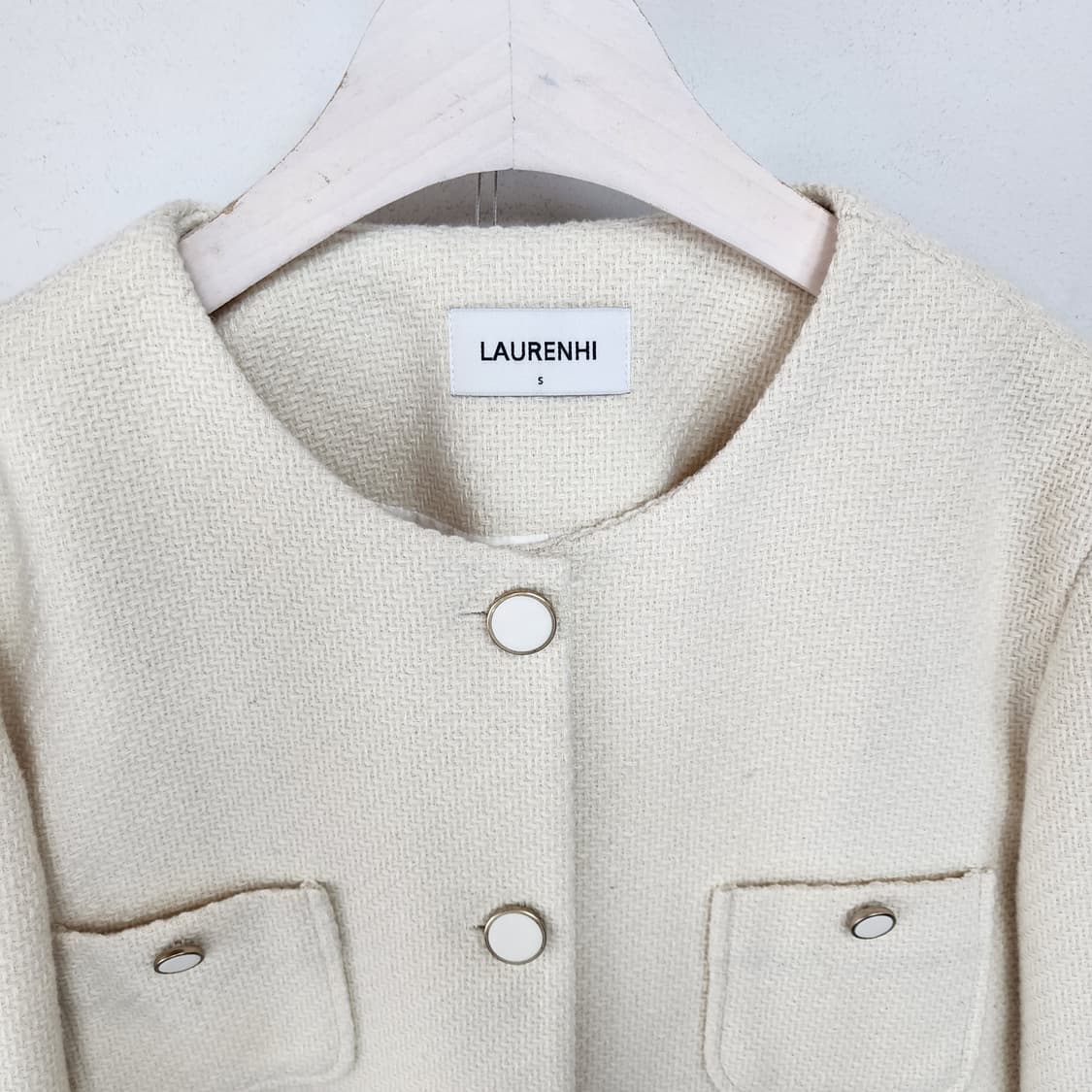 명품 트위드 노카라 자켓 아이보리 상품이미지2