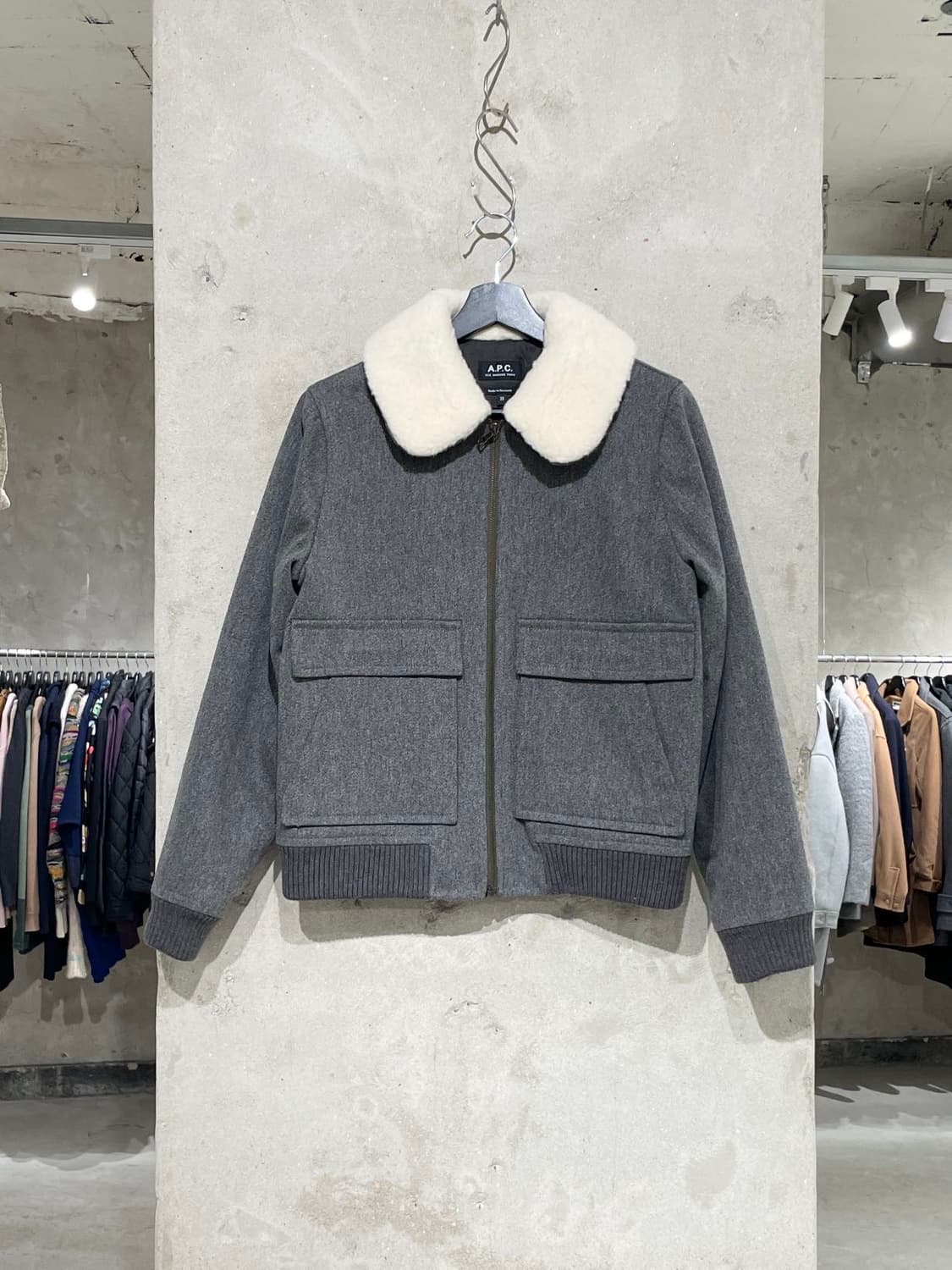 아페쎄 그레이 퍼 시어링 울 자켓 상품이미지1