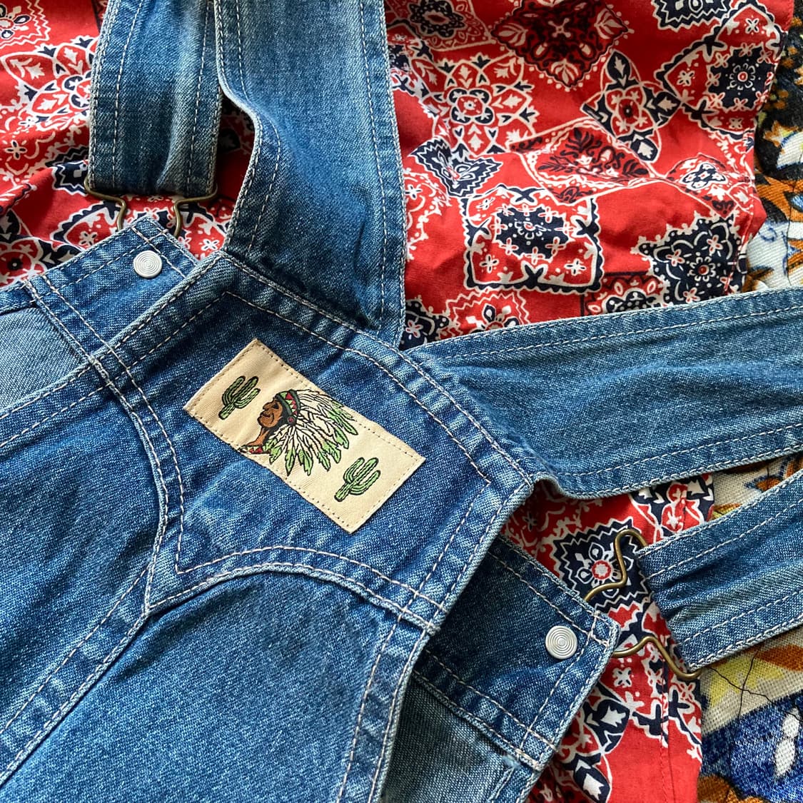VTG 빈티지 히피 페이즐리 데님 오버롤 멜빵 스커트 상품이미지2