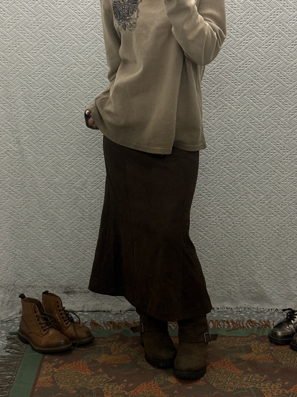 빈티지 모리 코코아 브라운 스웨이드 롱스커트 K0157 상품이미지2