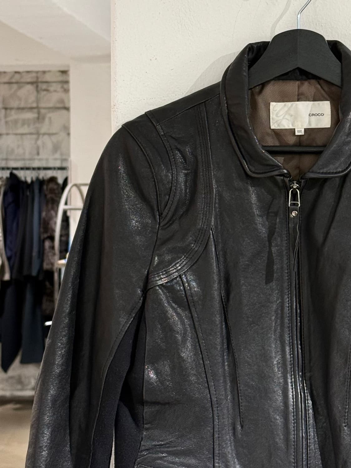 크로코 블랙 램스킨 집업 레더 라이더 자켓  상품이미지2
