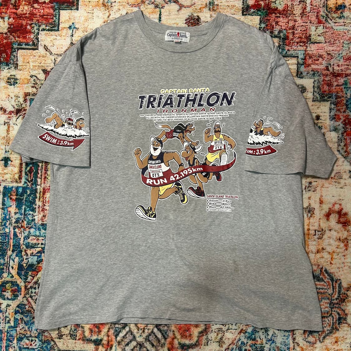 [2XL] 90s 캡틴 산타 철인삼종경기 싱글 스티치 반팔 티셔츠 상품이미지1