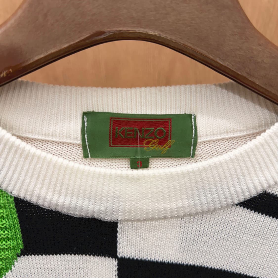 겐조 골프 크루넥 긴팔 울 니트 스웨터 기하학 패턴 시보리 디테일 화이트 상품이미지6