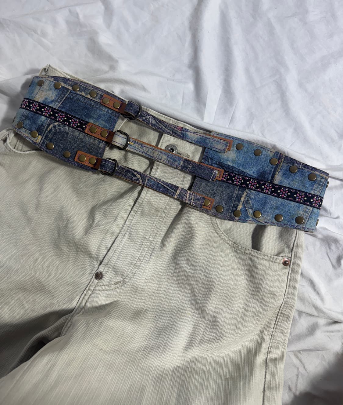 Mash mania 스터드 리버시블 와이드 벨트 데님 y2k 상품이미지2
