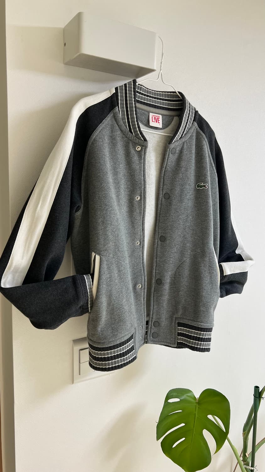 라코스테 라이브 피그먼트 네이비 그레이 배색 코튼 스웻 바시티 자켓 상품이미지1