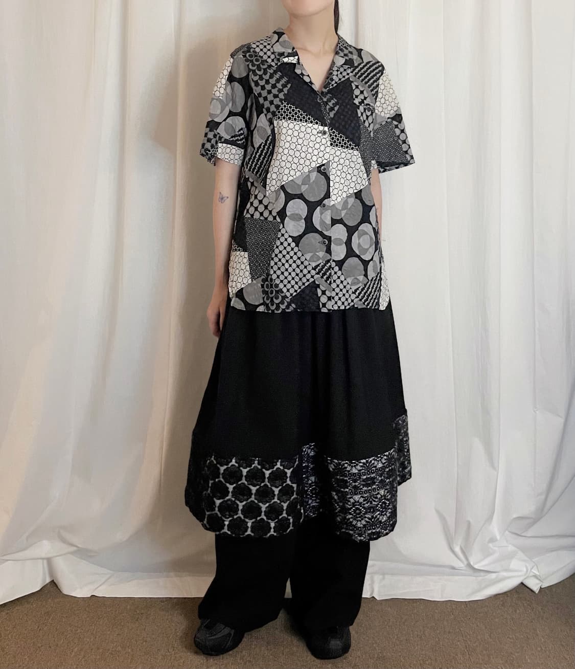 Patchwork Dot Shirt - Black 상품이미지5