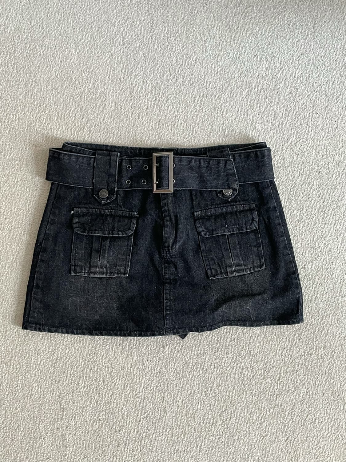 흑청데님 포켓 로우웨스트 벨트 속바지내장 스커트 상품이미지1