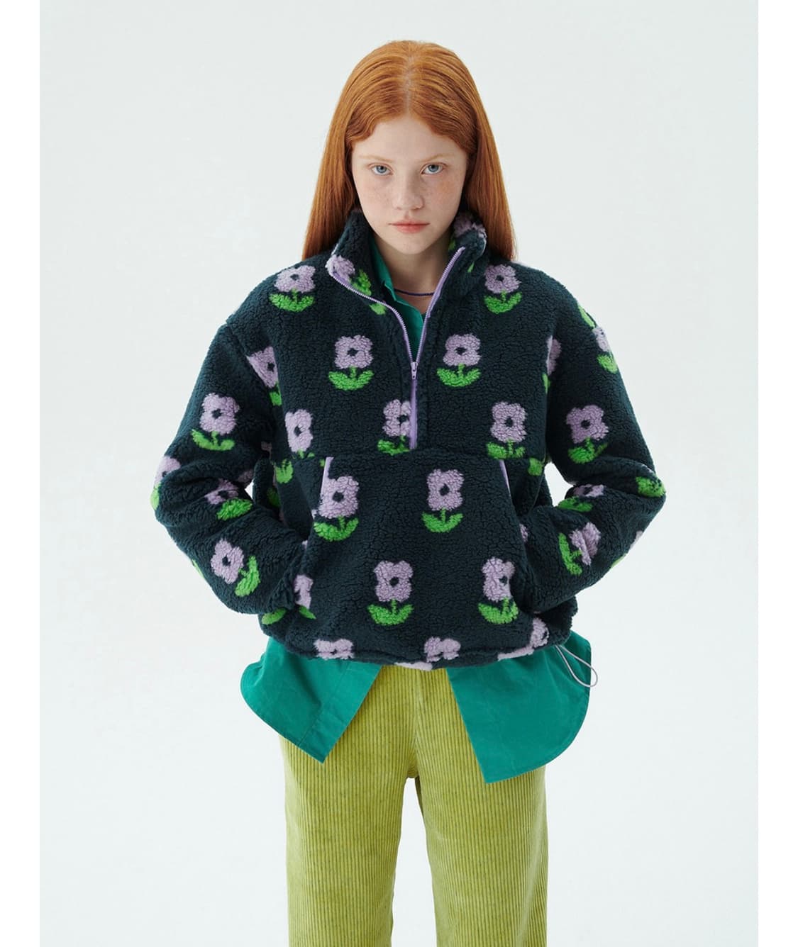 플라워 뽀글이 하프집업 상품이미지1