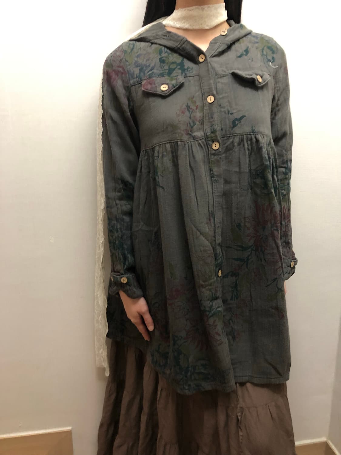 빈티지 딥그레이 플라워 후디 셔츠 상품이미지6