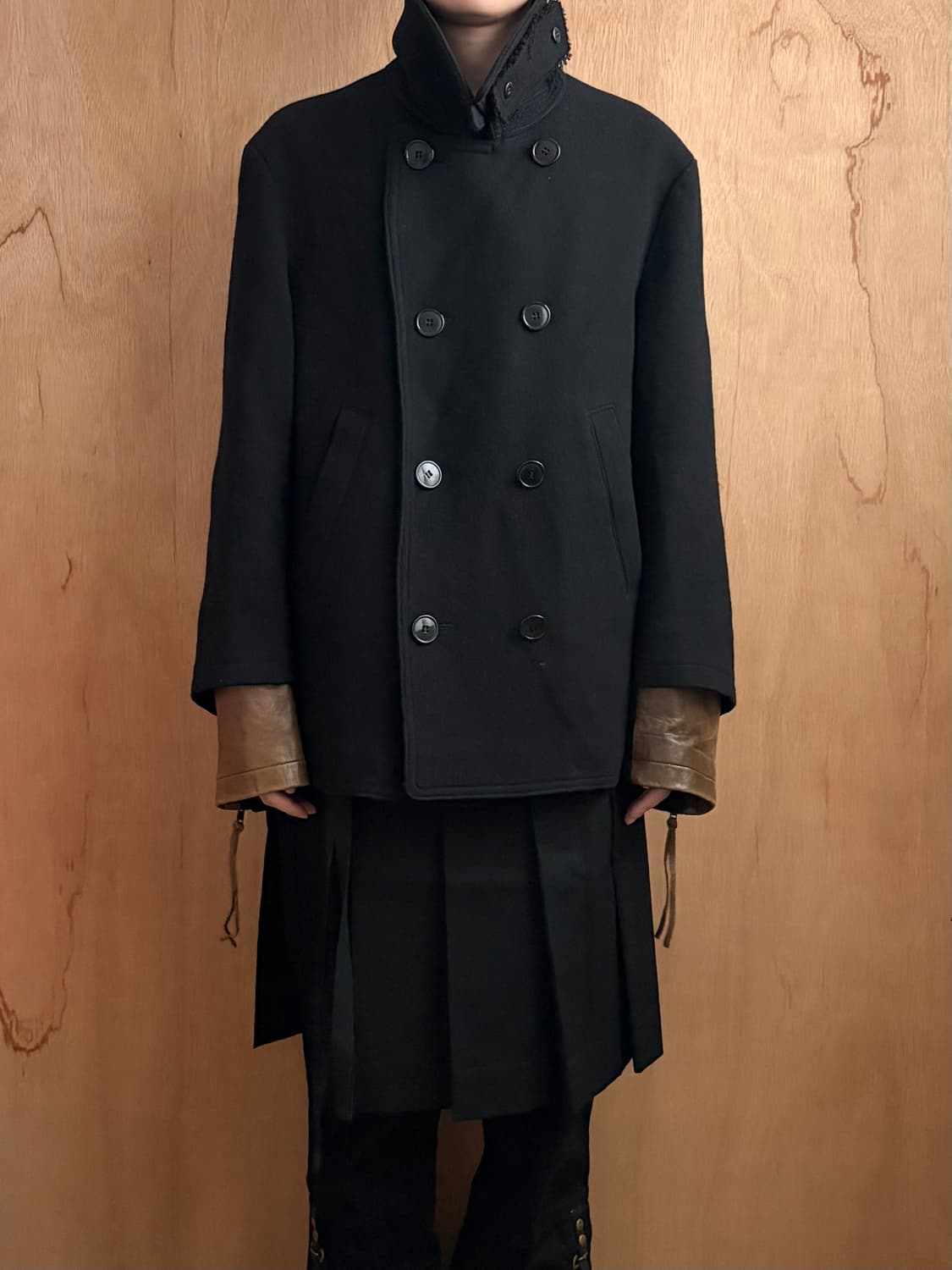 파세타즘 레더 레이어드 슬리브 피코트 상품이미지2