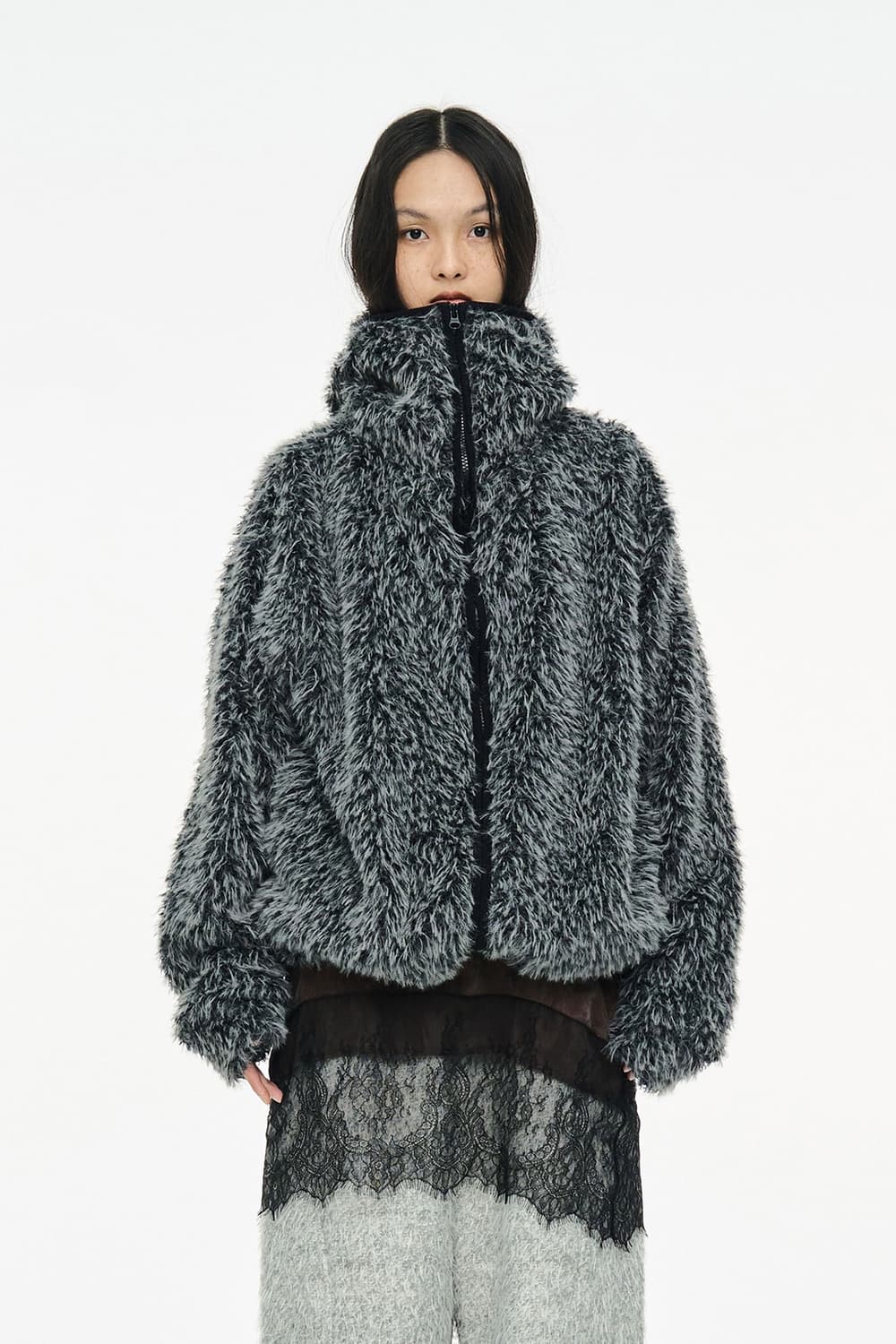 HAIRY BALACLAVA ZIP UP / CHARCO 상품이미지1