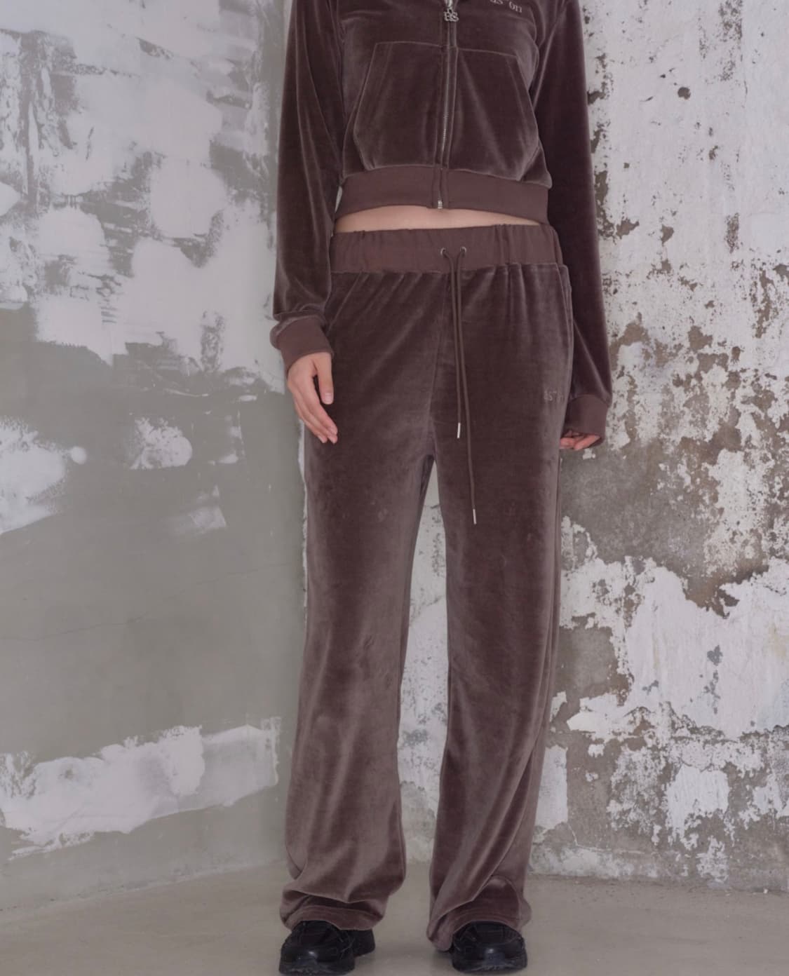 애즈온 코코 벨벳 벨루어 트레이닝 세트 셋업 후드집업 팬츠 브라운 상품이미지5