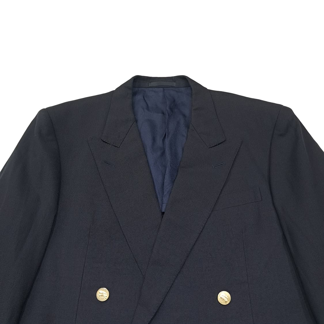 CL087 L 버버리 90s 퓨어 뉴 울 금장 로고 버튼 더블 네이비  상품이미지2