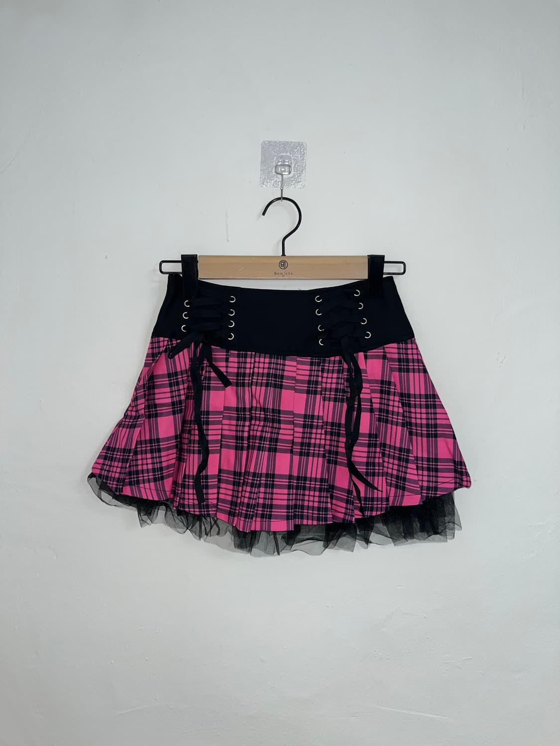 펑크 타탄체크 레이스업 플리츠 스커트 상품이미지1