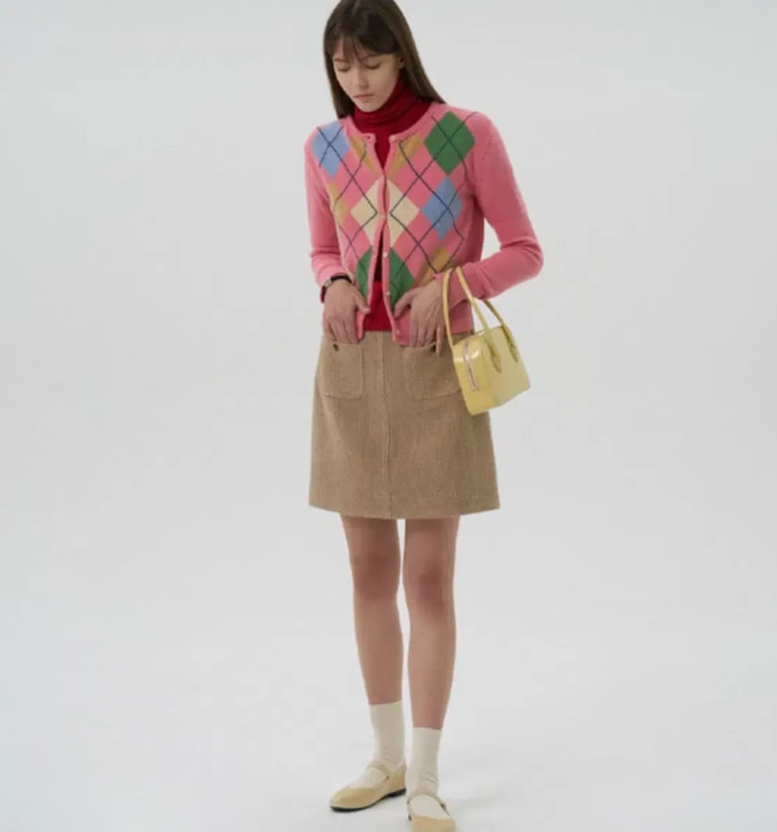 그로브스토어 아가일 가디건 핑크 상품이미지1