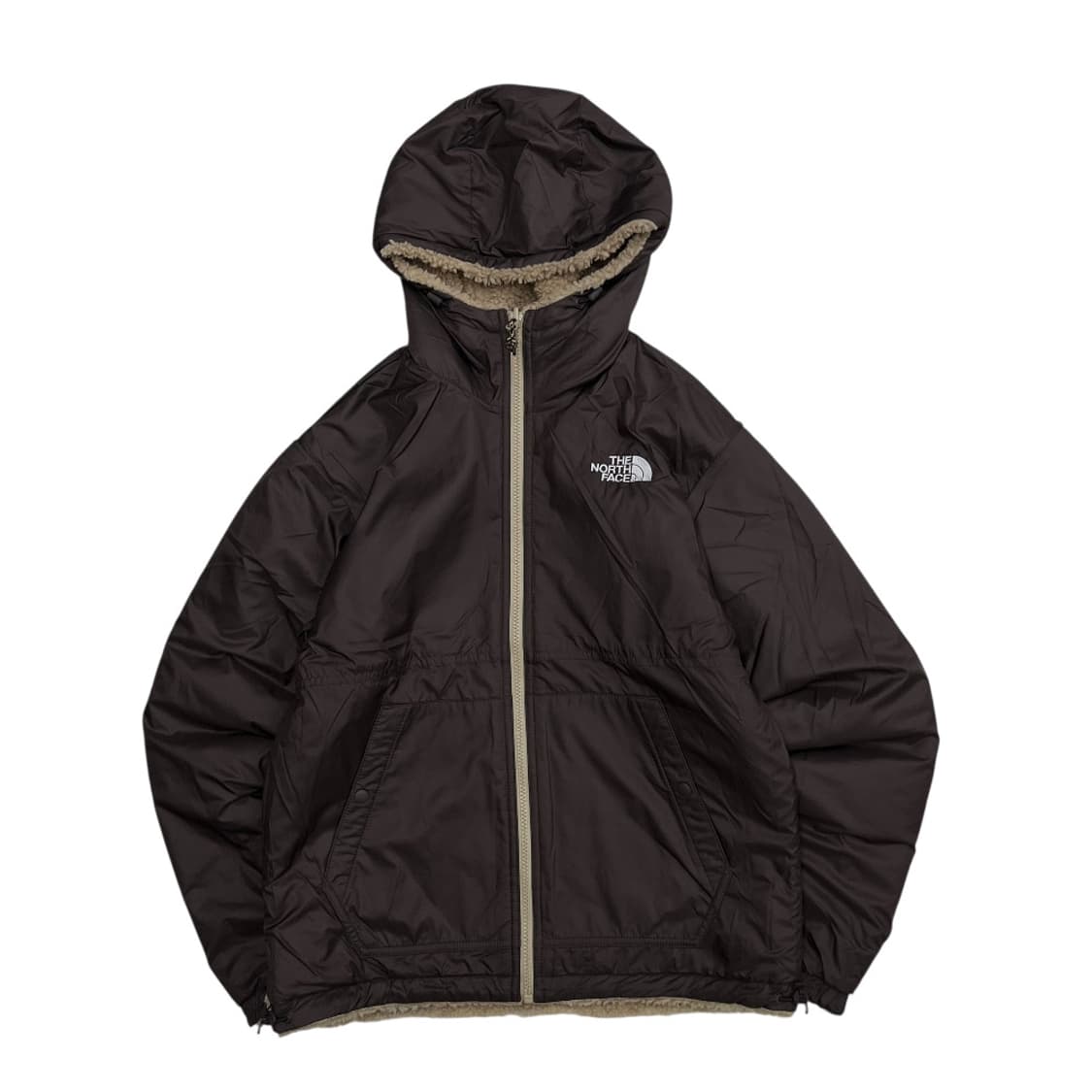 노스페이스 로고 베이지 뽀글이 리버시블 후드집업 상품이미지3