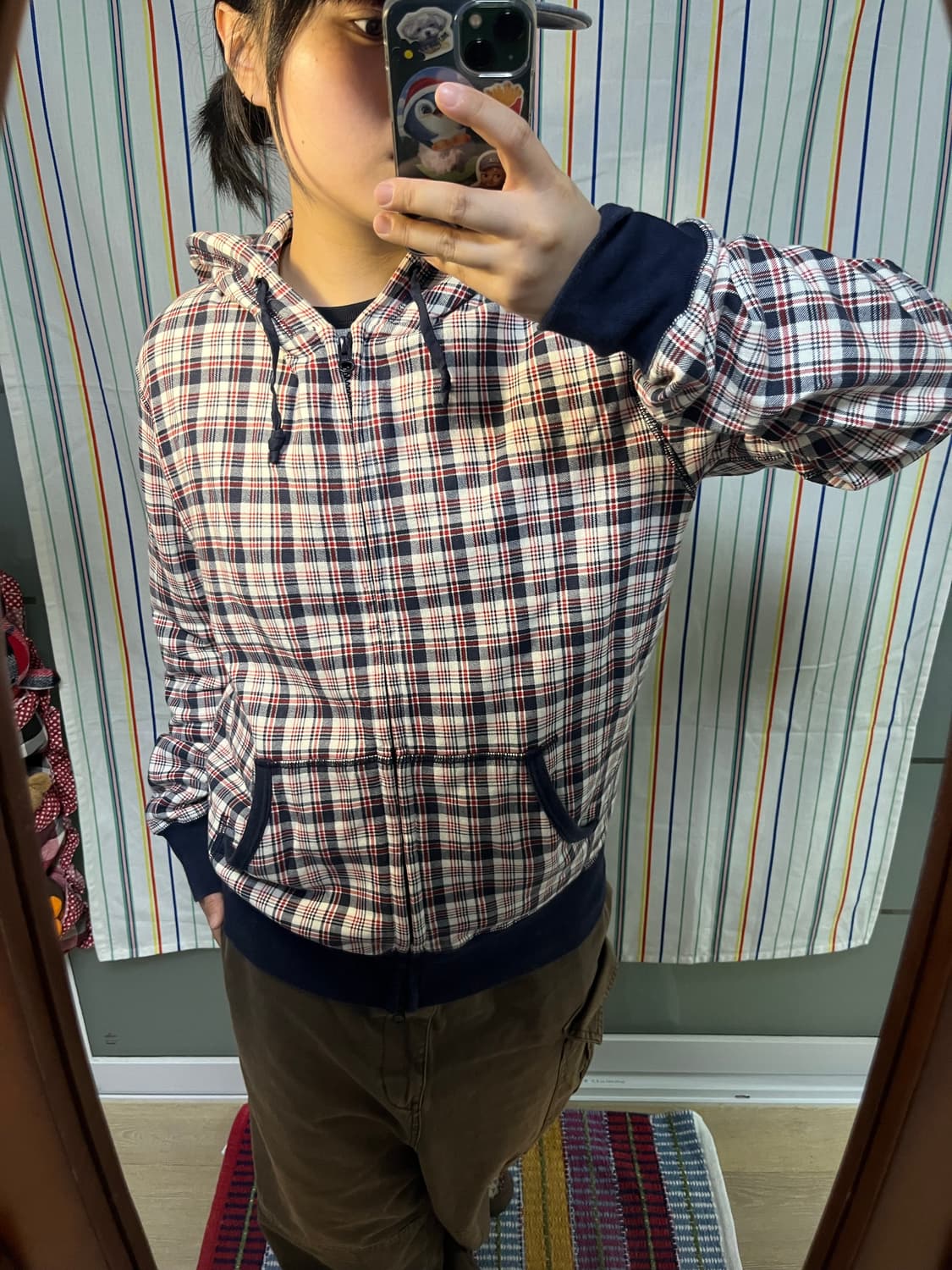 올드 유니클로 체크 후드집업 상품이미지1