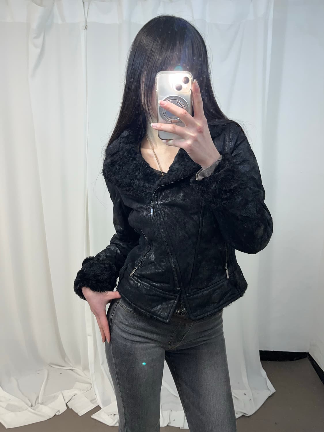 블랙 램퍼 트리밍 무스탕 상품이미지3